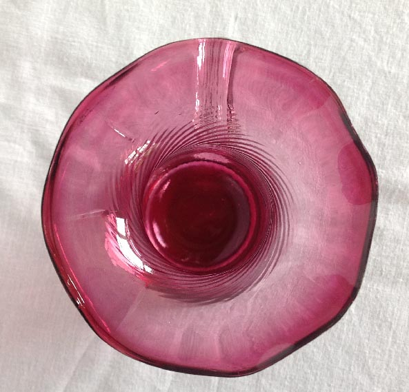 ruby cranberry wrythen glass handled jug vase or cup